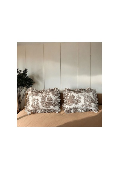 Fırfırlı Yastık Kılıfı Tek Kişilik Fransız Kır Evi Stili 2'li 50 X 70 Cm Kahverengi