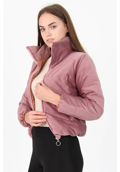 Dip Moda Kadın Yüksek Yaka Cepli Kışlık Kadife Mont Dpnb7154 Pudra