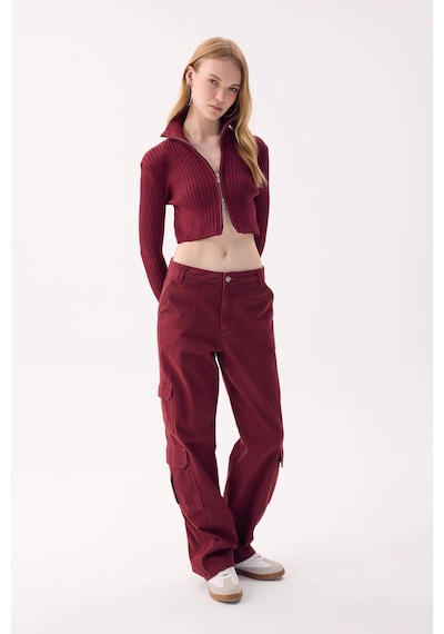 DeFacto Straight Fit Gabardin Pantolon Kargo Cepli Normal Bel Düz Paça D3762AX24AUBN371