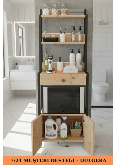 Dora Çok Amaçlı Banyo Dolabı Düzenleyici Çamaşır Odası Rafı Havluluk Rafı Çam