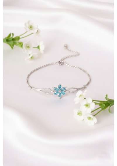 Çekirdekjewelry 925 Ayar Gümüş Kamelya Çiçeği Bileklik Rodyum