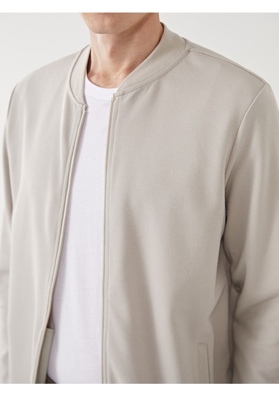 Lcwaıkıkı Basic Bej Kolej Yaka Uzun Kollu Erkek Fermuarlı Sweatshirt