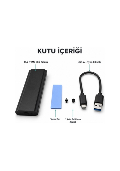 M.2 Ssd Kutusu Usb 3.0 Type-c Harici Ssd Disk Kutusu, Nvme M.2 Ssd Uyumlu, 2tb Kapasite Desteği, Pcıe M-key