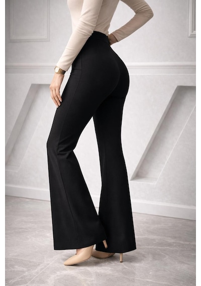 Unika Boutique Trend İspanyol Paça Bel Ve Bacak Bölgesi Toparlayıcı Tayt Pantolon siyah