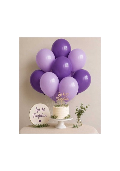 Mor & Lila Lateks Balon Seti 10'lu 5 Mor 5 Lila Doğum Günü Parti Balon Seti Çok Renkli