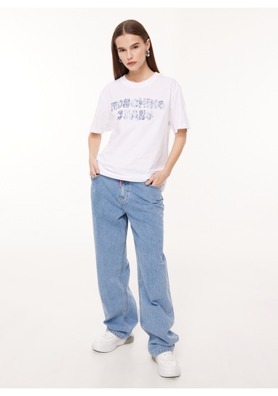Moschino Jeans Beyaz Kadın Bisiklet Yaka Baskılı T-shirt J0708