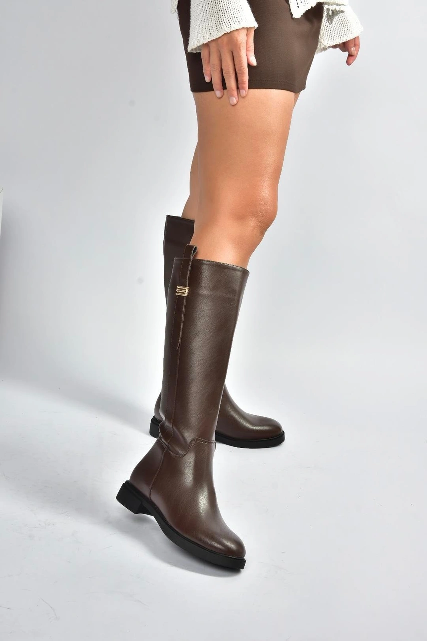 Fox Shoes V973000809 Kahverengi Klasik Kadın Çizme Kahverengi-suni Deri