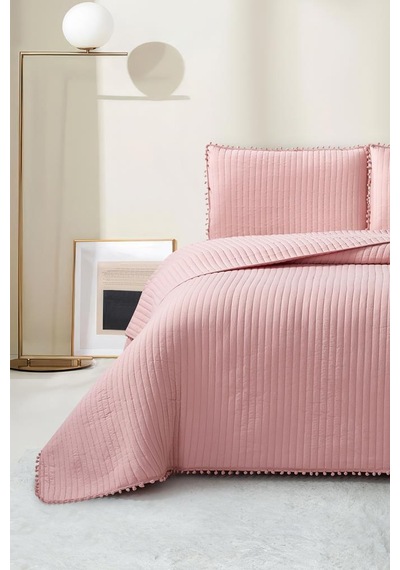 Venedik Elyaf Dolgulu Çift Kişilik 240x260 Cm Yatak Örtüsü Pudra Pudra