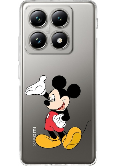 Xiaomi Mi 14t Pro İle Uyumlu Mickey Mouse 3 Baskılı Kamera Korumalı Şeffaf Kılıf Şeffaf