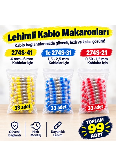 99 Parça Lehimli Kablo Makaronu 3 Ayrı Boy