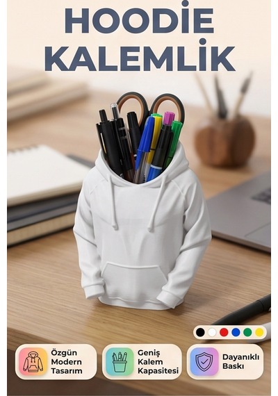 Hoodie Tasarımlı Dekoratif Kalemlik Beyaz