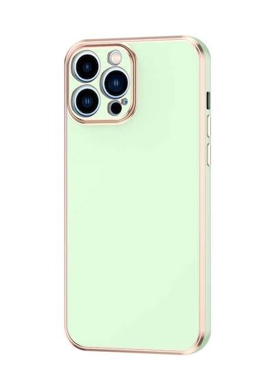 Kilifone - İphone 12 Pro Max Uyumlu Kılıf Kenarları Parlak Altın Renkli Silikon Bark Kapak - Lacivert - T20667