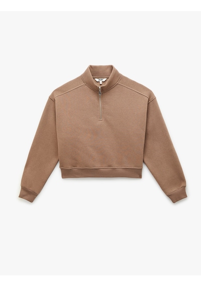 Koton Polo Yaka Uzun Kollu Fermuarlı Oversize Spor Sweatshirt Vizon 6sak10118nk 05x