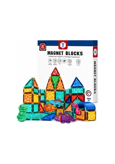 45 Parça Manyetik Yapı Blokları Ve Dinozor Figürleri Eğitici Stem Oyuncak 3+ Yaş