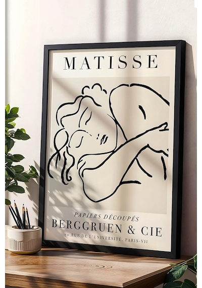 Henri Matisse Uyuyan Kadın Çerçeveli Tablo - Kağıt Kesme Sanatı - Eklektik Tarz Duvar Dekoru