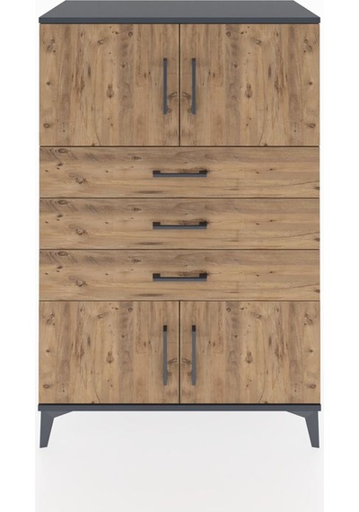 Hyperion Dolap Tek Raflı 3 Çekmeceli 4 Kapaklı 88x44x134 Antr... Antrasit