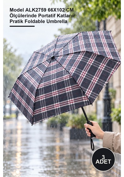 3 Adet Katlanabilir Şemsiye Model Alk2759 66x102 Cm Ölçülerinde Portatif Katlanır Pratik Foldable Umbrella