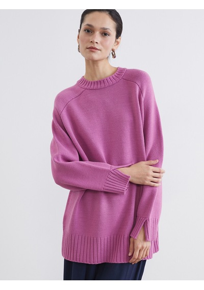 Lcw Modest Pembe Bisiklet Yaka Oversize Kadın Triko Tunik