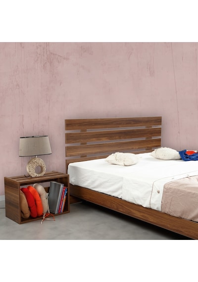 Pasifichome Huga Çift Kişilik Ahşap Karyola Komodin Takım Ceviz 140 Cm