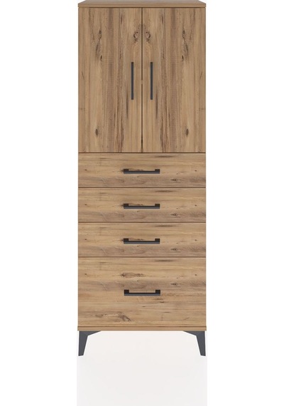 Arges Dolap 2 Raflı 4 Çekmeceli 2 Kapaklı 60x30x163 Çam-çam Çam