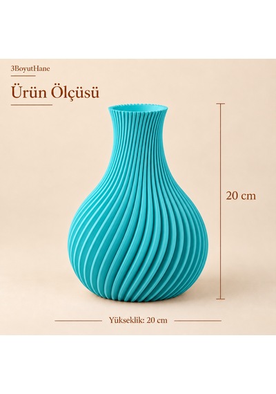 Sarmal Tasarım Dekoratif Vazo 20 Cm Kuru Ve Yapay Çiçek Vazosu Camgöbeği