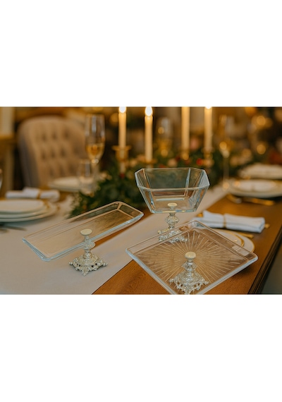Elta Collection 3 Parça Gümüş Pasta Sunumluk Kurabiyelik Seti Gümüş