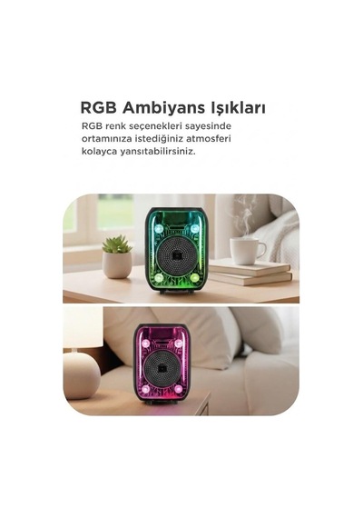 Bluetooth Hoparlör Kablolu Mikrofonlu Rgb Işıklı Speaker D66 Siyah Müzik Eşyası Parti Aleti