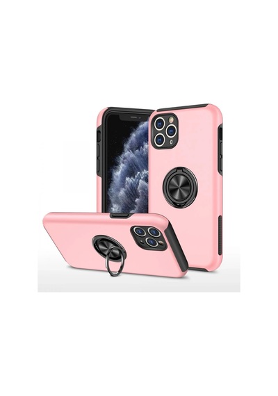 Apple iPhone Uyumlu 11 Pro Max Kılıf Elit Yüzüklü Kapak - Pembe Düz Renkli