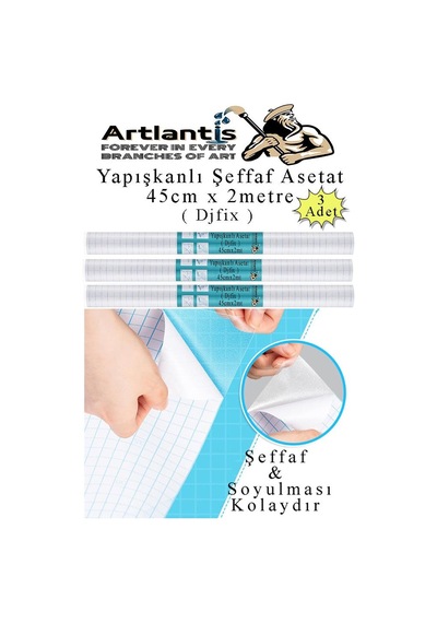 Yapışkanlı Şeffaf Asetat 3 Adet 45cm X 2 Metre Djfix Kendinden Yapışkanlı Şeffaf Rulo Asetat Transparan Soğuk Laminasyon