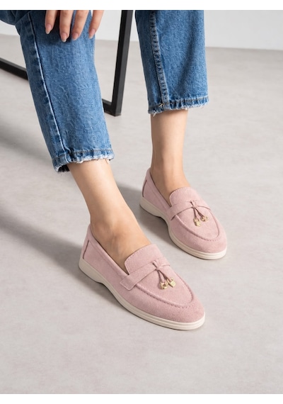 Dabab Shoes Lupy Kadın Pudra Süet Loafer Ayakkabı Gold Aksesuarlı Ortopedik Rahat Taban Casual Babet Dabab Shoes Lupy Kadın Pudra Süet Loafer Ayakkabı Gold Aksesuarlı Ortopedik Rahat Taban Casual Babet