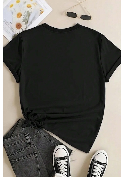 Unisex Hearts Baskılı Tasarım Tshirt Siyah
