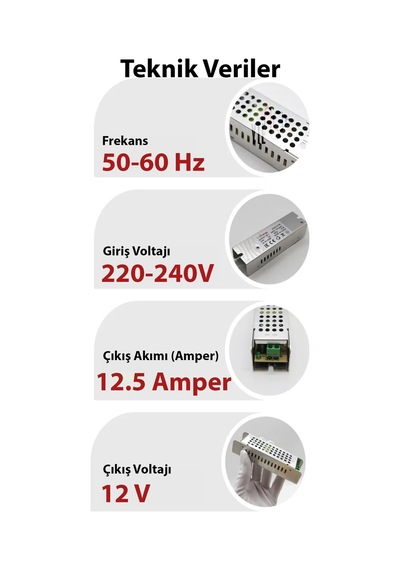 Şemalı 12v 12,5 Amper Ultra Slim Fansız Şerit Led Trafosu/driver