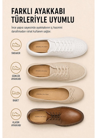 Of01 Slim Classic İnce, Ter Emici, Nefes Alan Ve Darbe Emici Günlük Ortopedik Ayakkabı Tabanlığı