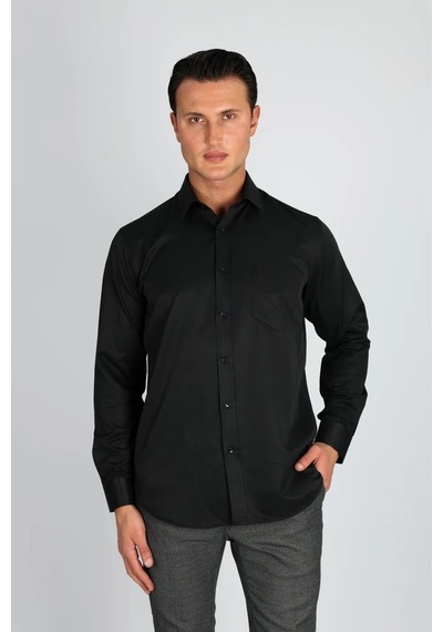 Lorenzo Mazzoli Soft Saten R 500 Siyah Erkek Gömlek Siyah