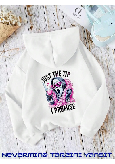 Nevermind Unisex Just The Ön Arka Baskılı Oversize Kapşonlu Sweatshirt 3 I Beyaz
