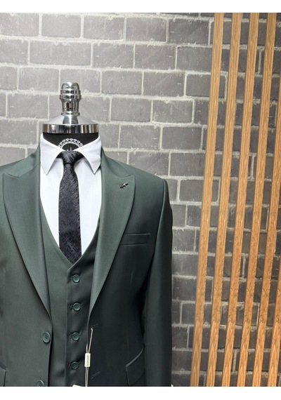 Dupont Classics Erkek Slim Fit 6 Drop Sivri Yaka Yelekli Poliviskon Çift Yırtmaç Takım Elbise Koyu Yeşil Dupont Classics Erkek Slim Fit 6 Drop Sivri Yaka Yelekli Poliviskon Çift Yırtmaç Takım Elbise Koyu Yeşil