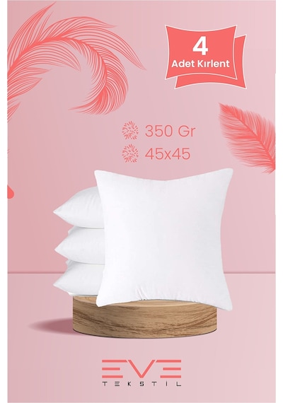 Eve Tekstil 4 Adet Silikon Elyaf Dolgulu Kare Kırlent Iç Yastığı 350 G