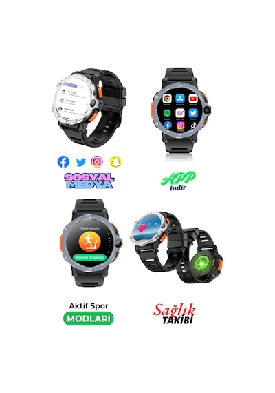 Wearfitpro Wr 999 4glite Sim Kart Çift Kamera Yeni Nesil Tüm Özelliklere Sahip Yuvarlak Akıllı Saat Gri