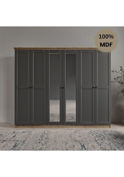 Dali 6 Kapılı Mdf Country Gardırop Antrasit
