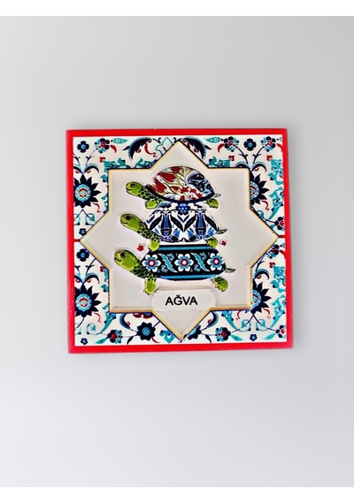 Ağva Temalı Polyester Kabartmalı Kaplumbağa Desen Magnet 7 X 7 Cm Dekoratif Hediyelik Buzdolabı Süsü Kod:1270