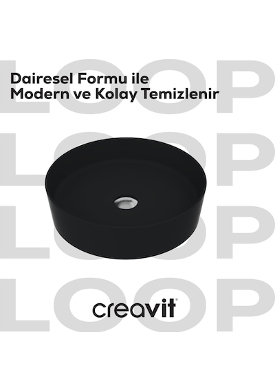 Creavit Loop Yuvarlak Çanak Lavabo Ø45 Cm Mat Siyah Lp145-00sm00e-0000