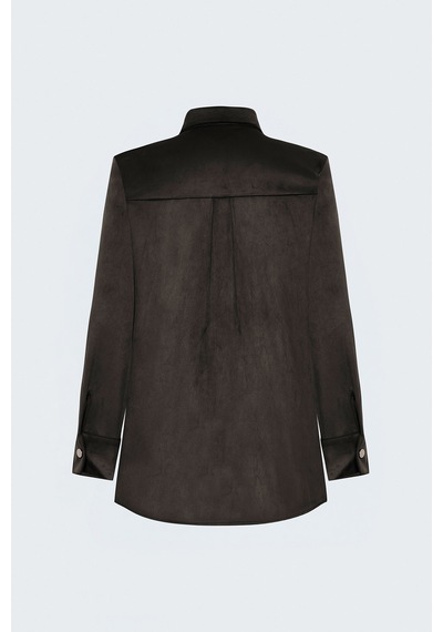 Sateen Çıtçıt Detaylı Süet Gömlek - Kahve-138122