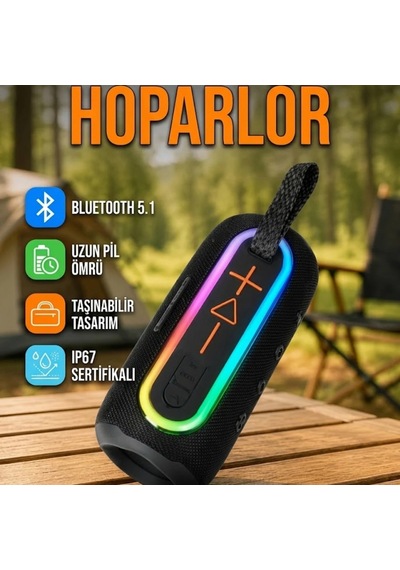Renkli Led Işıklı Kablosuz Bluetooth Hoparlör Kırmızı Ip67 Su Geçirmez