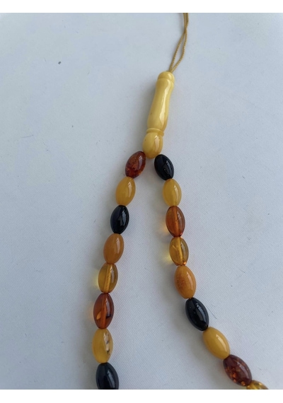 Renk Karması Doğal Kaya Damla Kehribar Tesbih 33lük 11,7x7,5mm 13,80 Gram