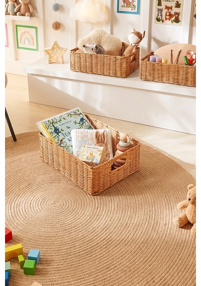 Ocean Home Textile 4'lü Çocuk Odası Yıkanabilir Bej Pp Rattan Sepet Set 30 X 20 X 11 / 33 X 23 X 11 / 36 X 26 X 12 / 39 X 29 X 13 Cm