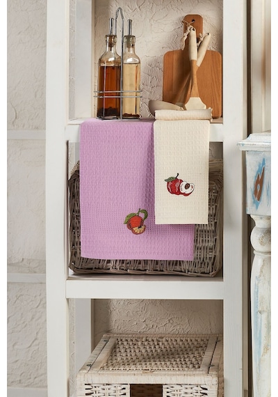 Eponj Home 6lı Kurulama Peçetesi Nakışlı 40x60 Meyve Pembe-lila