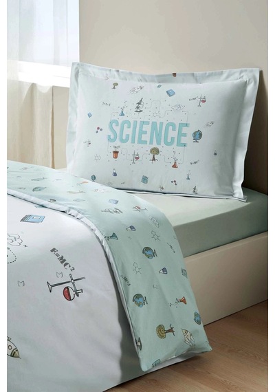 Science Tek Kişilik Çarşafı Lastikli Nevresim Takımı Mint
