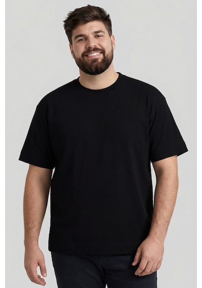 Tommylıfe Siyah Basic Kısa Kol O Yaka Büyük Beden Erkek T-shirt - 88072