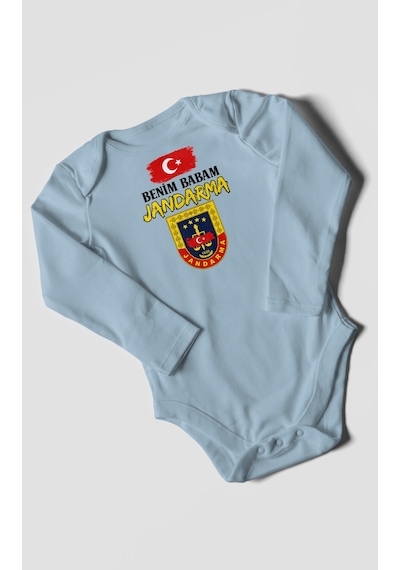 Morivokids Benim Babam Jandarma Uzun Kollu Bebek Body %100 Pamuk Bebe Mavisi