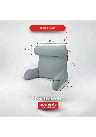 Xpermate TV Yastığı Kollu Okuma Yastığı Sırt Destek Yastığı Yatakta Oturma Kitap Okuma Yastığı Antrasit